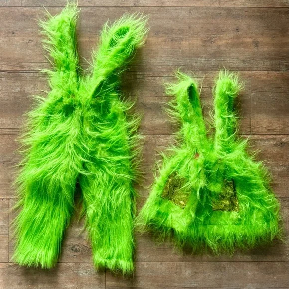 Costumes | Grinch Bundle Dress And Overalls Green Furry Toddler Costume Set  Size 3t | Poshmark